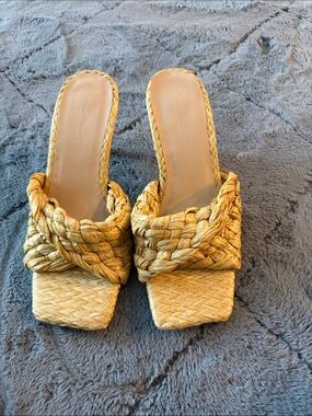 Zara Braided Straw Slide Mules in Natural